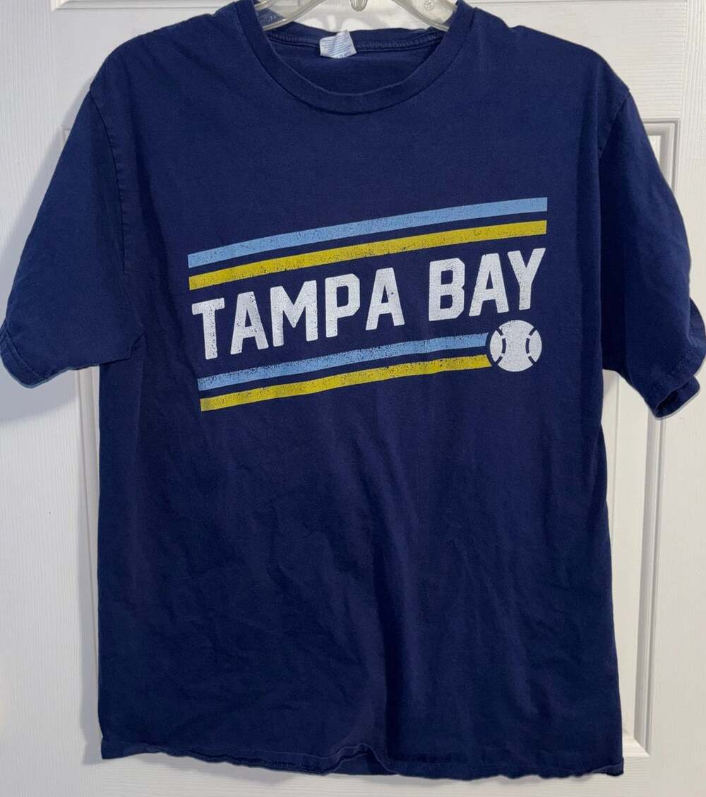 Port Company Tampa Bay Baseball T Shirt Mens Large L Navy Blue Graphic Tee Fan